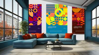 Abstract geometric posters. Bauhaus geometric backgrouns, vector circle, triangle, and square lines color art design. Contemporary vertical mosaic banners vector trendy set Wall mural