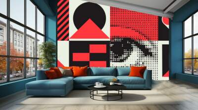 Deconstructed postmodern illustrations feature vector abstract symbols with bold geometric shapes. They are ideal for a variety of uses, such as web backgrounds, poster design and cover art. Wall mural