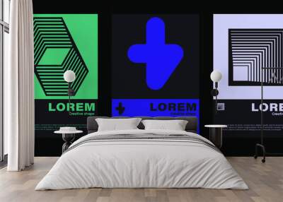 Meta modern aesthetics of swiss design poster collection layout. Brutalist-inspired vector graphics template set featuring bold typography and abstract geometric shapes.Great for poster art and covers Wall mural