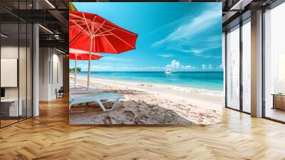 Beautiful tropical beach with ocean view. Generative AI. Wall mural