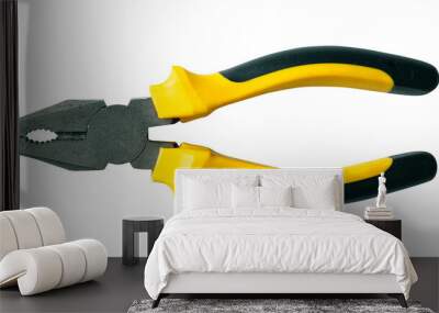 Pliers with a yellow handle isolated on white Wall mural