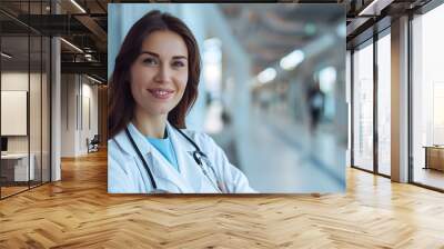 Portrait of a female medical worker with a stethoscope. AI Generated Wall mural