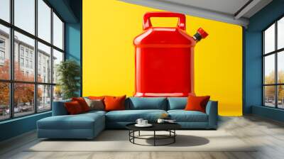 Red metal fuel canister on yellow background. Neural network AI generated art Wall mural