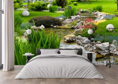 garden with pond in asian style Wall mural