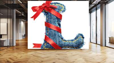 Magic holiday jeans alphabet letter with red ribbon Wall mural