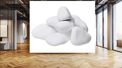 Pile of white pebbles closeup isolated on white background. Wall mural