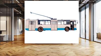 Texture of old blue trolleybus isolated on white. Wall mural