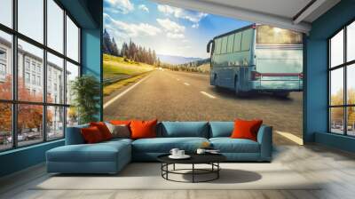 tourist bus rides on the mountain highway Wall mural