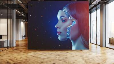 Cyber look. Science and technology backgrounds with futuristic female portrait Wall mural