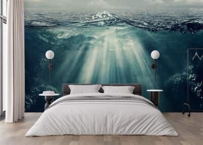 Retro style marine landscape with underwater view Wall mural