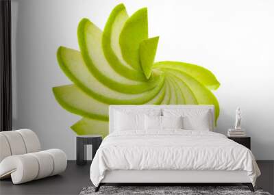 Top view of a group of green apple slices isolated on a white background. Wall mural