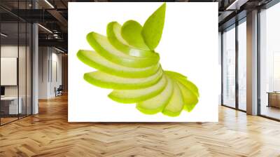 Top view of a group of green apple slices isolated on a white background. Wall mural