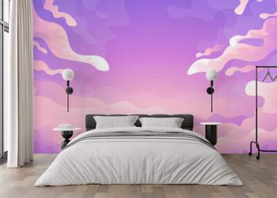 Vector colorful gradient illustration of pink sky with clouds. Wall mural