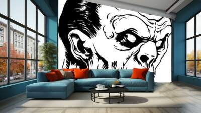 Vintage Zombie Head, Monster Head, Illustration Wall mural