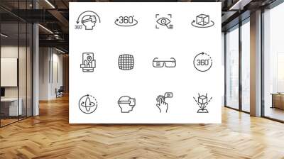 Virtual reality and augmented reality outline vector icon set isolated on white background. 3D visualization technology outline icons for web, mobile apps, ui design. AR and VR technology symbols Wall mural