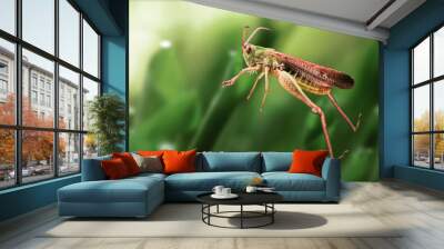 Grasshopper jump close up, insect macro  Wall mural