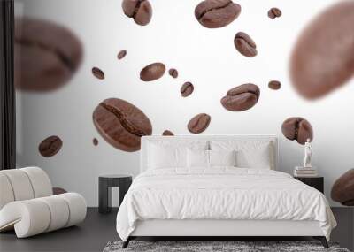 Flying whirl roasted coffee beans in the air studio shot isolated on white background, Healthy products by organic natural ingredients concept Wall mural