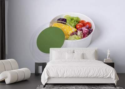 Takeaway food container round box mockup with vegetable and fruit, copy space for your logo or graphic design Wall mural