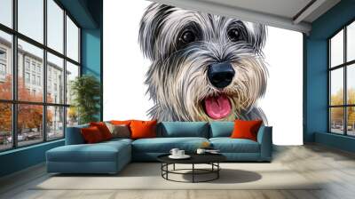 Miniature schnauzer, ratting hound guarding dog zwergschnauzer digital art illustration. German breed of animals closeup portrait. Canine animal with stuck tongue, pet puppy having docked tail Wall mural