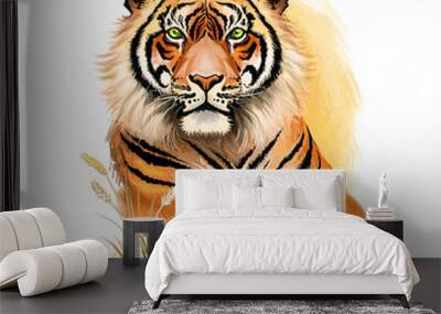 Tiger head isolated on white background digital art illustration. Wildlife safari animal, symbol of chinese horoscope, portrait of render predator, big angry striped cat, jungle mascot mammal Wall mural