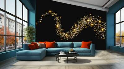 Gold glittering confetti wave and stardust Wall mural