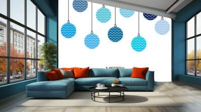 Merry Christmas and Happy New Year background with blue christmas balls. Vector background  for your greeting cards, invitations, festive posters. 
 Wall mural