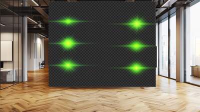 Set of green horizontal light effects of lens flares Wall mural