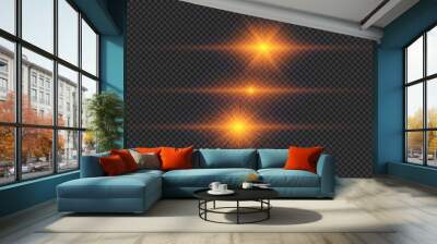 Set of orange horizontal light effects of lens flares Wall mural