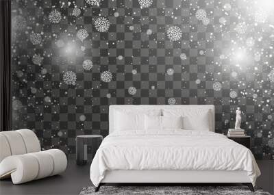 Snowfall and falling snowflakes Wall mural