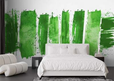 Set of green brush strokes isolated on white background, green color palette, watercolor style,   professional lighting with soft natural shadow․ Wall mural