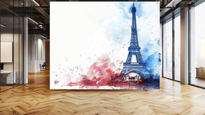 banner in blue white red colors with elements of the Eiffel Tower with background and copy space Wall mural