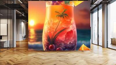 Fresh cocktail and tropical juice drink ,made with Generative AI Wall mural