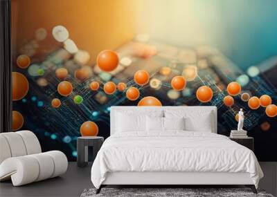 Geometric network graphic illustration. Innovation, connecting technological spheres Wall mural