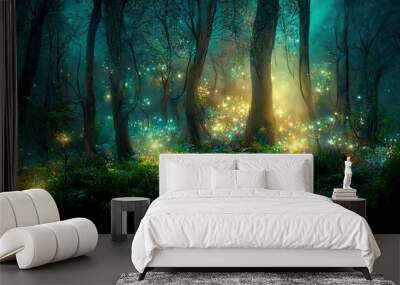 magical fantasy fairy tale scenery, night in a forest Wall mural