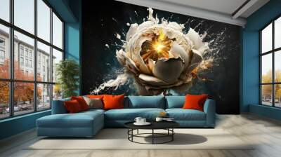 white rose explosion with splashes ,made with generative ai Wall mural