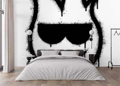 Graffiti emoticon Cool smiling Face with Sunglasses isolated with a white background. graffiti Fire emoji with over spray in black over white. Vector illustration. Wall mural