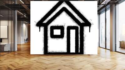 Spray Painted Graffiti home icon Sprayed isolated with a white background. graffiti home icon with over spray in black over white. Vector illustration. Wall mural