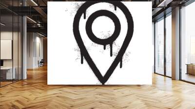 Spray Painted Graffiti Map pointer icon Sprayed isolated with a white background. graffiti GPS location symbol with over spray in black over white. Wall mural