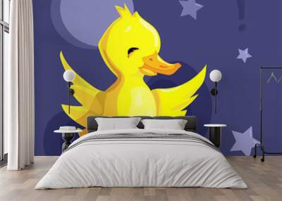 DUCK vector yellow happy duck  with stars for animation Wall mural