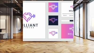 logo designs fitness or diamond with barbell Wall mural