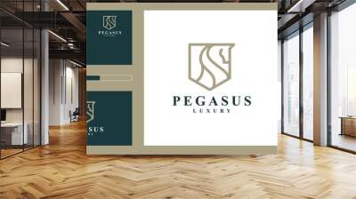 Luxurious Pegasus. Minimalist premium horse. Pegasus style mythical silhouette and business card, premium logo design inspiration Wall mural