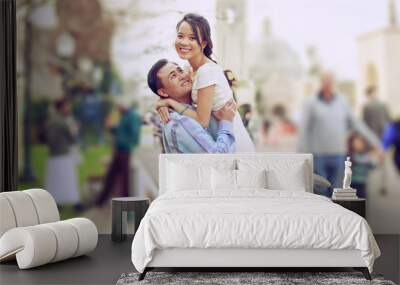 Happy young couple enjoy being outdoor Wall mural