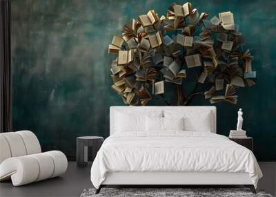 A tree made by books on a wall background Wall mural