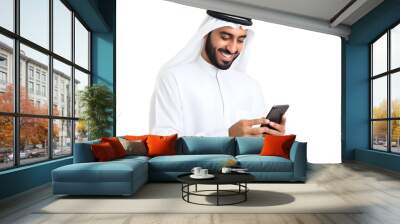 arabian man browsing on mobile phone isolated on transparent background Wall mural