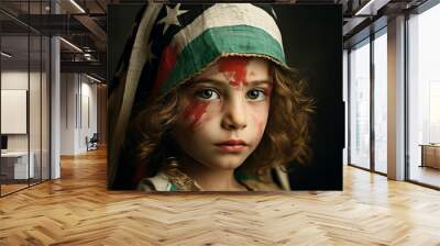 child girl painted face with palestine flag Wall mural