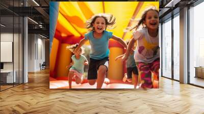 children jumping in bounce house Wall mural