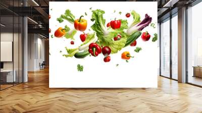 different vegetables flying isolated on transparent background Wall mural