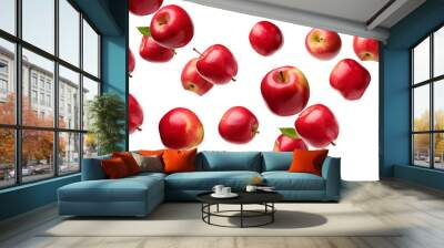 flying apples isolated on transparent background Wall mural