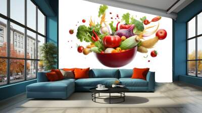 flying vegetables with a bowl isolated on transparent background  Wall mural