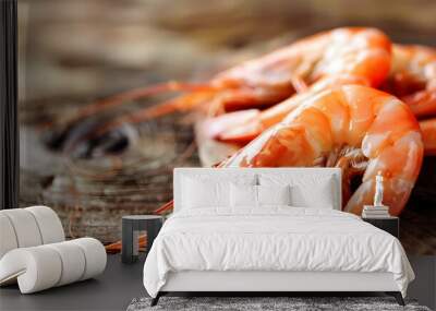 Fresh Juicy Shrimp Seafood Delicacy Cooked Plate Garnished Flavor Wall mural